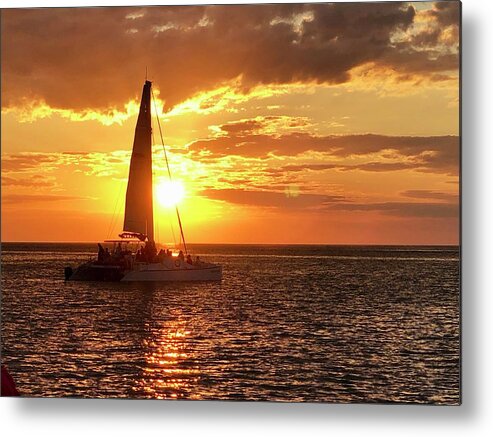 Beach Metal Print featuring the photograph Sailboat Sunset Captiva Island Florida by Shelly Tschupp
