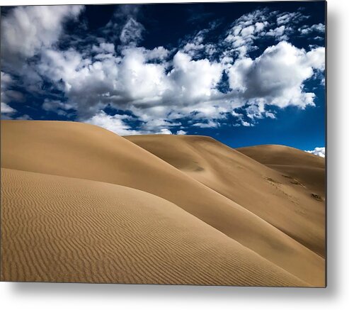 Great Sand Dunes National Park Metal Print featuring the photograph Sand Dunes Under A Blue Sky by Kevin Schwalbe