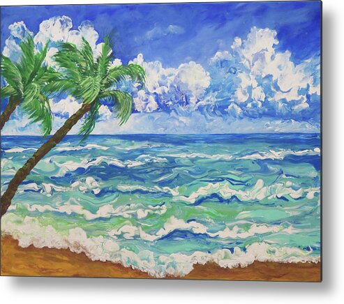 Sea Metal Print featuring the painting Seashore with Palms by Frances Miller