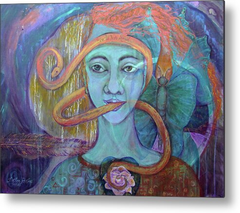 Shamanic Painting. Visionary Painting. Snake Symbolism Metal Print featuring the painting She Is Not Afraid of Transformation by Feather Redfox