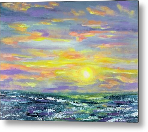Sunset Metal Print featuring the painting Sky and Sea by Queen Gardner