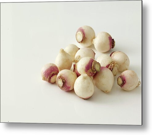 White Background Metal Print featuring the photograph Small Turnips On White Background by Chris Ted