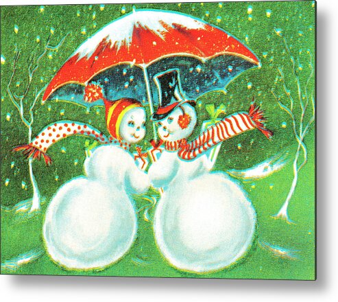 Campy Metal Print featuring the drawing Snowpeople by CSA Images