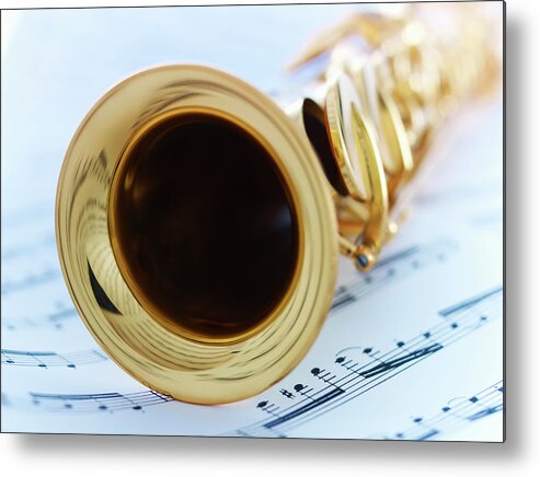 Sheet Music Metal Print featuring the photograph Soprano Saxophone by Adam Gault