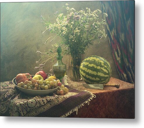 Picture Metal Print featuring the photograph Still Life With Watermelon And Fruit by Ustinagreen
