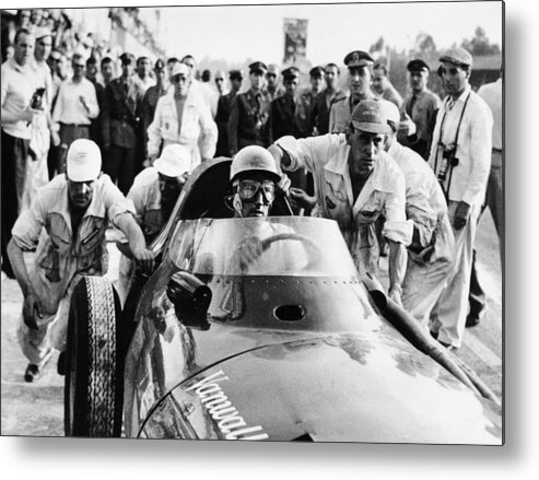 Crash Helmet Metal Print featuring the photograph Stirling Moss In A Vanwall, Italian by Heritage Images