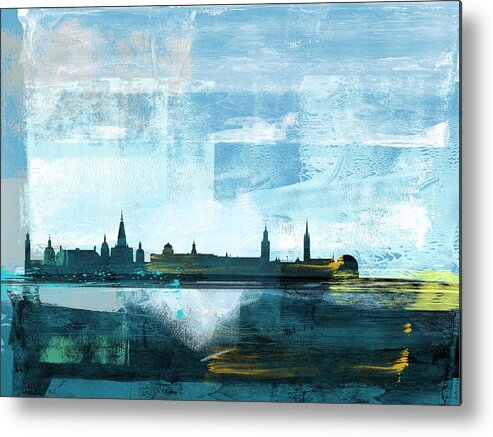 Stockholm Metal Print featuring the mixed media Stockholm Abstract Skyline I by Naxart Studio