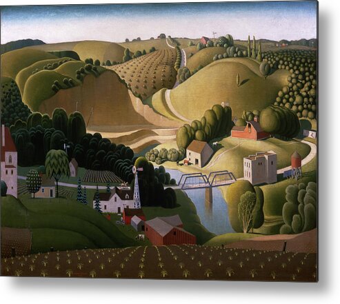 Grant Wood Metal Print featuring the painting Stone City, 1930 by Grant Wood