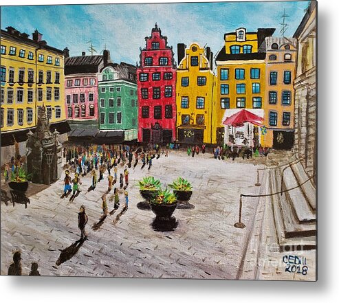 Stockholm Metal Print featuring the painting Stortorget, Gamla Stan, Stockholm, Sverige by C E Dill