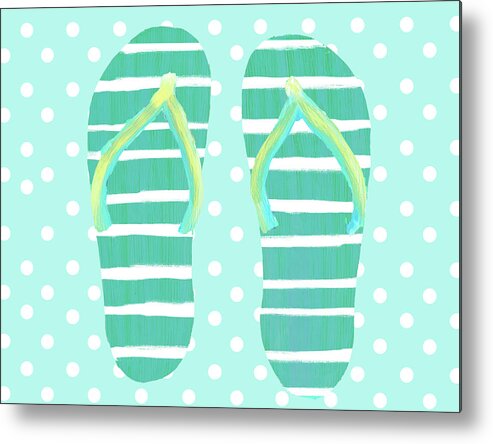 Striped Metal Print featuring the painting Striped And Dotted Flip Flops Iv by South Social D