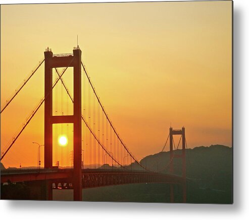 Suspension Bridge Metal Print featuring the photograph Sunrise On Hirado Bridge by Kurosaki San