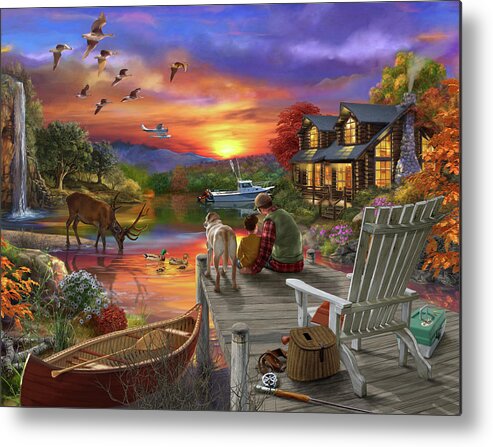 Sunset Cabin 11-25 Metal Print featuring the painting Sunset Cabin 11-25 by Bigelow Illustrations