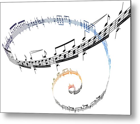 Sheet Music Metal Print featuring the digital art Swirling Musical Notes Against A White by Ian Mckinnell