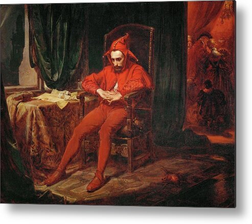 Jan Matejko Metal Print featuring the painting The court jester Stanczyk receives news of the loss of Smolensk -1514-. by Jan Matejko