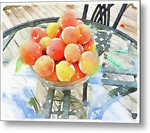 Photoshopped Image Metal Print featuring the digital art The first harvest of peaches by Steve Glines