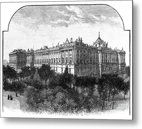 Engraving Metal Print featuring the drawing The Royal Palace, Madrid, Spain, 1900 by Print Collector