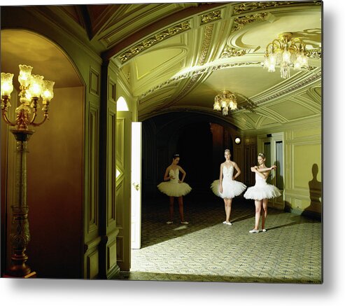 Ballet Dancer Metal Print featuring the photograph Three Ballet Dancers 13-15 Waiting For by Hans Neleman
