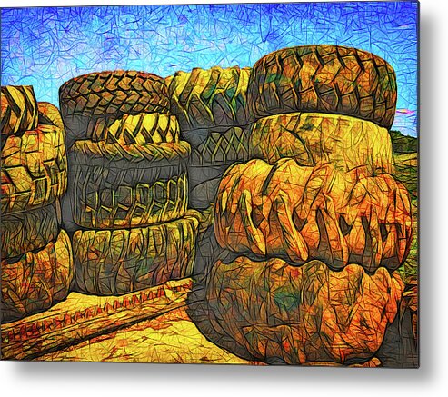 Tire Stacks Metal Print featuring the photograph Tire Stacks by Bellesouth Studio