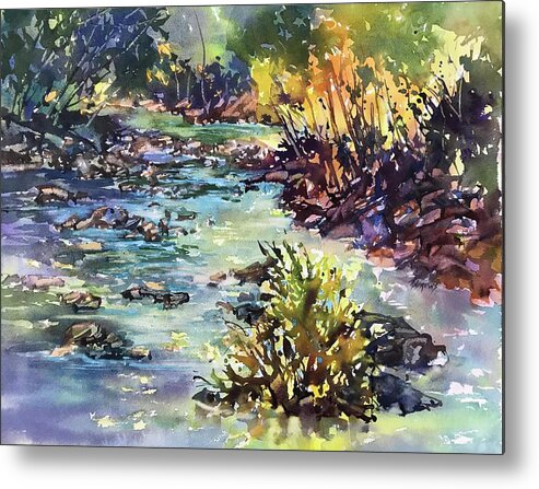 Landscape Metal Print featuring the painting To The Voice Of Running Waters by Rae Andrews