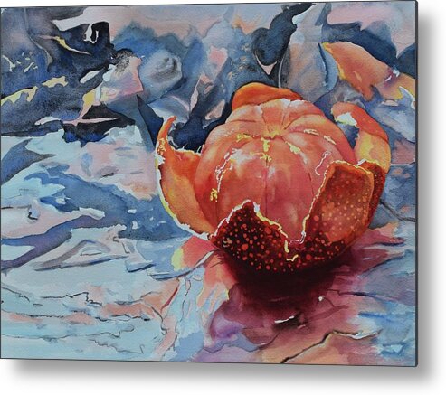 Tangerine Metal Print featuring the painting Unwrapped by Celene Terry