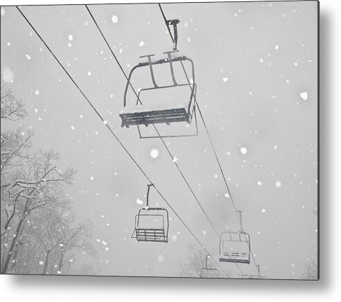 Tranquility Metal Print featuring the photograph Usa, New York, Hunter, Ski Lift In Snow by Johannes Kroemer