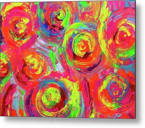 Abstract Metal Print featuring the painting Vibrant Colourful Textured Relief Abstract Painting - Detail from Gypsy Dance 11 by Tiberiu Soos