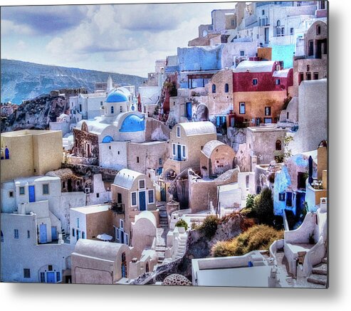 Greece Metal Print featuring the photograph Village On Greek Island Of Santorini by Raw Light Photography