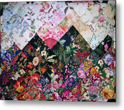 Art Quilt Metal Print featuring the tapestry - textile Watercolor Sunset by Pam Geisel