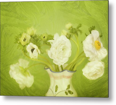 California Metal Print featuring the digital art White Anemonies And Ranunculus by Susangaryphotography
