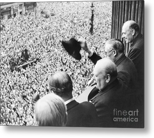 Crowd Of People Metal Print featuring the photograph Winston Churchill Addresses Huge Crowd by Bettmann
