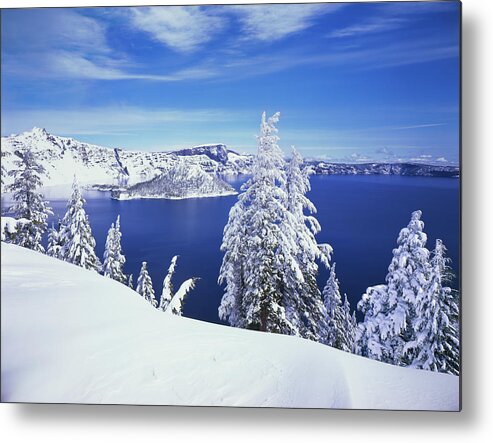 Water's Edge Metal Print featuring the photograph Winter At Crater Lake Np G by Ron thomas