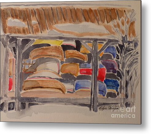 Canoe Metal Print featuring the painting Winter Canoe Storage by Rodger Ellingson