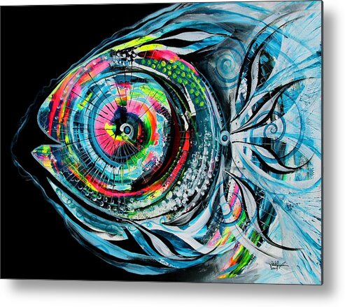 #fishart #fish #art #abstract #modern #remodern #abstractart #artist #ipaintfish #remodernist #contemporaryart #scarpace #painting #color #neon #winter #bigart Metal Print featuring the painting Winter Tail, Just Chillin' by J Vincent Scarpace
