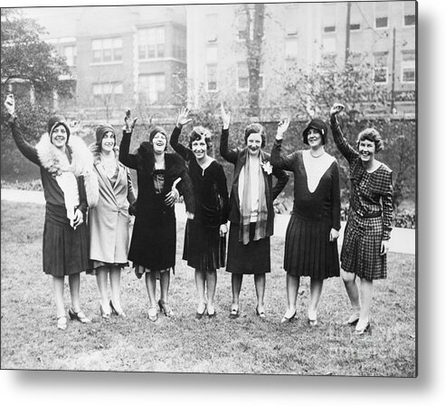 People Metal Print featuring the photograph Wives Of Cubs Players Cheering Husbands by Bettmann