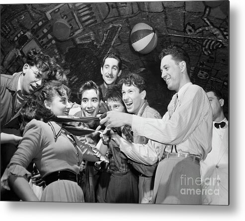 Young Men Metal Print featuring the photograph Young Parisians In Underground Nightclub by Bettmann