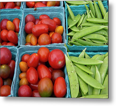 Fruits And Vegetables Farmers Market Peas Tomatoes Red Green Metal Print featuring the photograph Fruits and Vegetables at the Farmers Market #1 by David Morehead