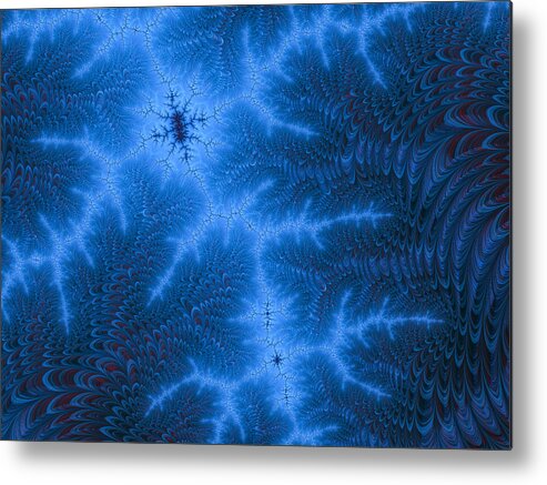 Artificial Metal Print featuring the photograph High resolution blue and red fractal background, which patterns remind of synapses. #1 by Instants
