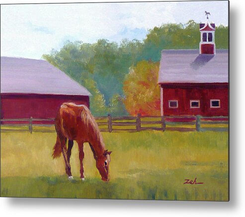 Horse Print Metal Print featuring the painting Horse Barn #2 by Janet Zeh