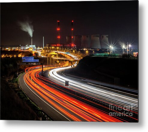 England Metal Print featuring the photograph Light trails and Ferrybridge Power Station #1 by Mariusz Talarek