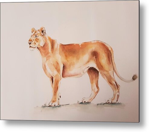 Cat Metal Print featuring the painting Lioness #1 by Ilona Petzer