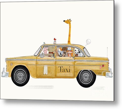 Nursery Metal Print featuring the painting Little Yellow Taxi by Bri Buckley