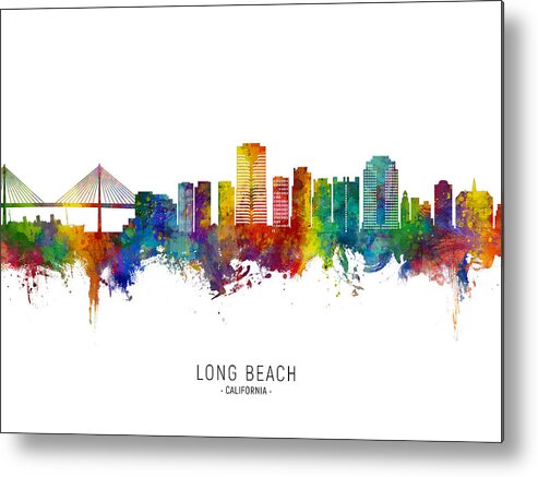 Long Beach Metal Print featuring the digital art Long Beach California Skyline #1 by Michael Tompsett
