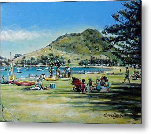 Beach Metal Print featuring the painting Mt Maunganui Pilot Bay 201210 #1 by Selena Boron