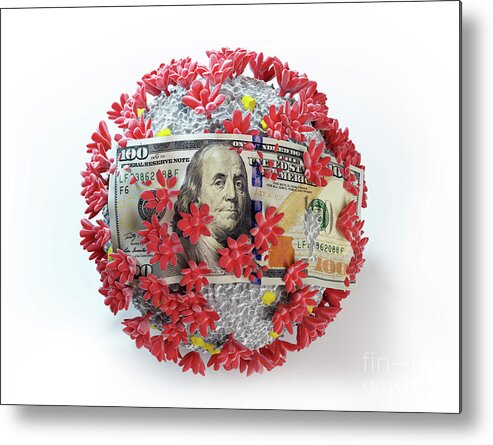Crisis Metal Print featuring the photograph One hundred dollar bill on coronavirus Covid19. Economic crisis #1 by Michal Bednarek