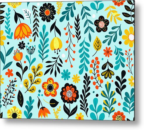 Flowerbed Metal Print featuring the drawing Seamless floral pattern #1 by J614