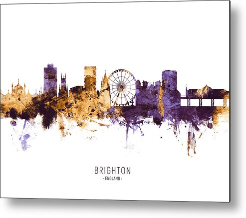 Brighton Metal Print featuring the digital art Brighton England Skyline #11 by Michael Tompsett