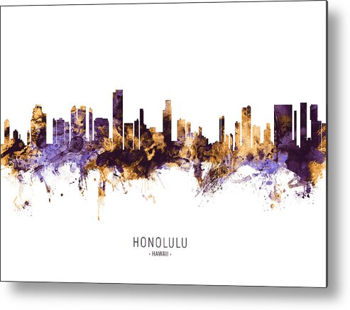 Honolulu Metal Print featuring the digital art Honolulu Hawaii Skyline #11 by Michael Tompsett