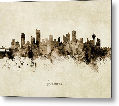 Vancouver Metal Print featuring the digital art Vancouver Canada Skyline #11 by Michael Tompsett