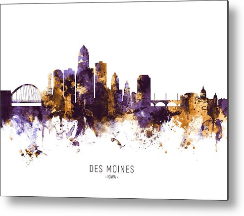 Des Moines Metal Print featuring the digital art Des Moines Iowa Skyline #13 by Michael Tompsett