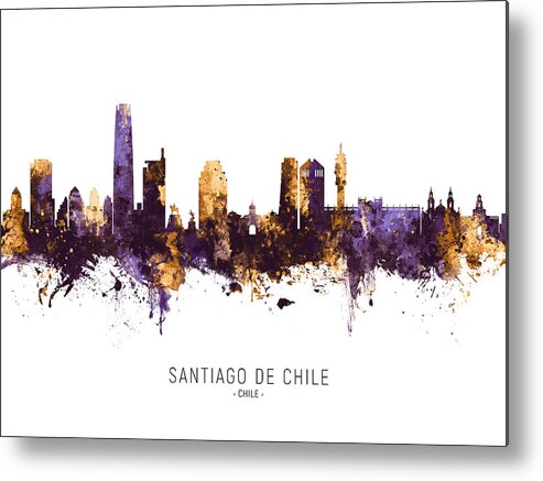 Santiago De Chile Metal Print featuring the digital art Santiago de Chile Skyline #14 by Michael Tompsett
